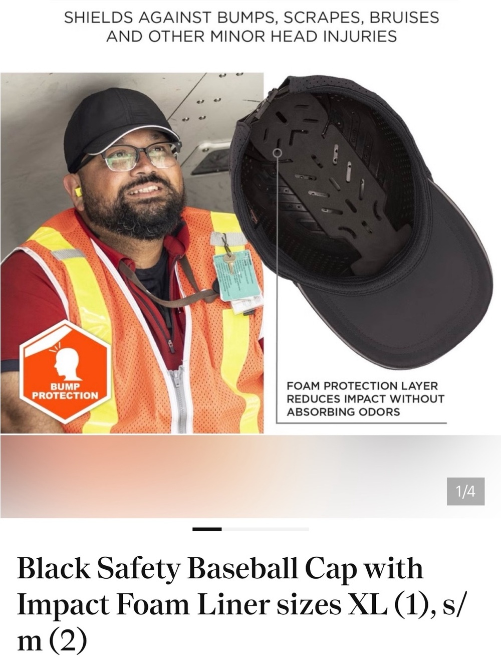 Black Safety Baseball Bumper Cap